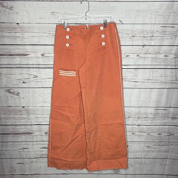Rugby Ralph Lauren Pants - Ralph Lauren Rugby Orange Button Detail Back Tie Wide Leg Pants Sz 6!